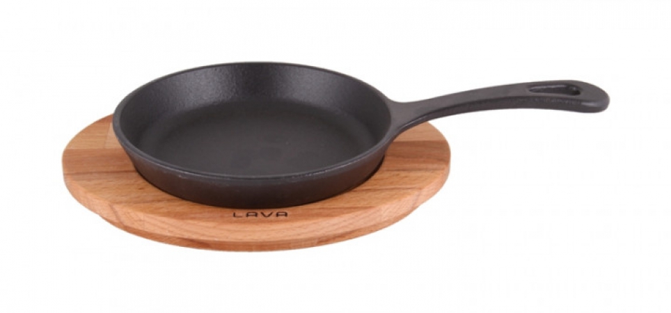 Lava Cast Iron Lava Enameled Cast Iron Skillet 4 inch-Pan with Beechwood Service Platter LV Eco Y STV 20 K4